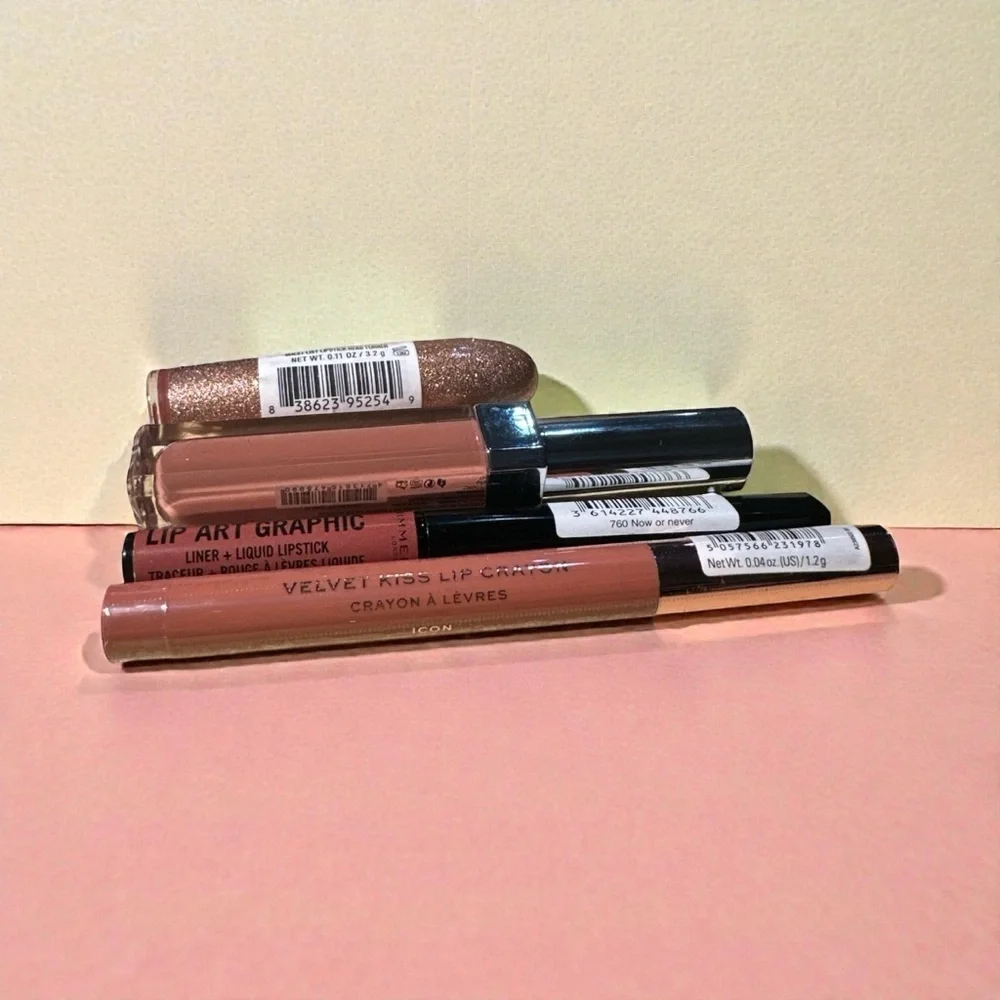 Makeup Lip Bundle Nude Tones | Rimmel + Makeup Revolution + Amuse | 4-Piece Set